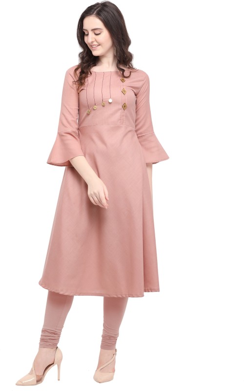 Women Solid Pure Cotton A-line Kurti Price in India