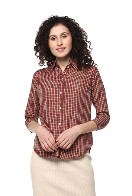 Mayra Brown Cotton Chequered Shirt Price in India