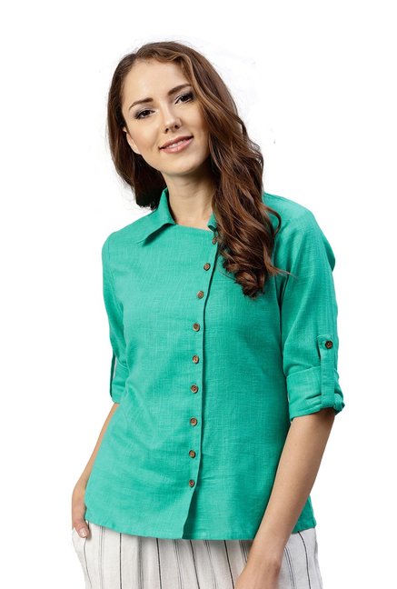 Jaipur Kurti Sea Green Cotton Shirt Price in India