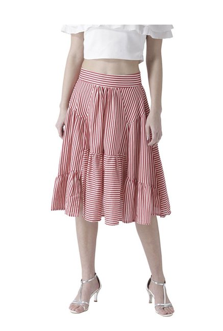 109 F Red Striped Below Knee Skirt Price in India