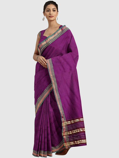 Pavecha's Purple Cotton Saree With Blouse Price in India