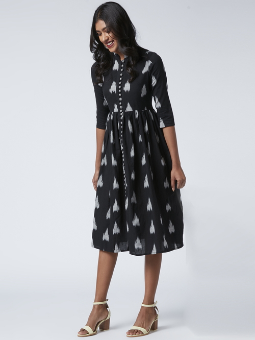 Okhai Ariana Black Pure Cotton Printed A-Line Dress Price in India