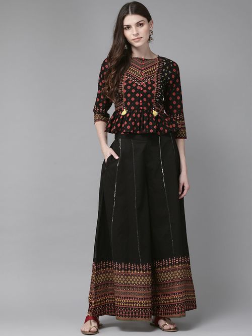 Juniper Black Printed Crop Top Palazzo Set Price in India