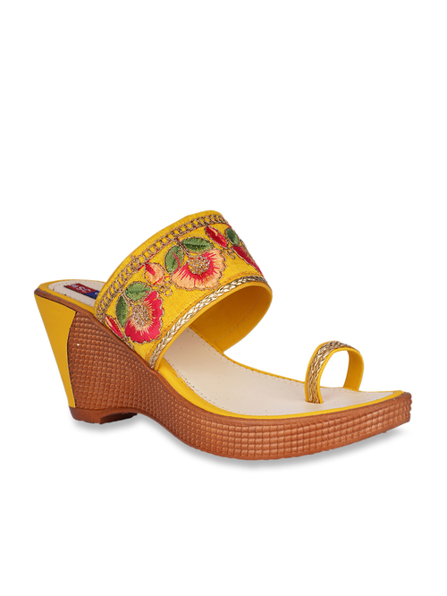 Lishabee by MSC Yellow Toe Ring Wedges Price in India