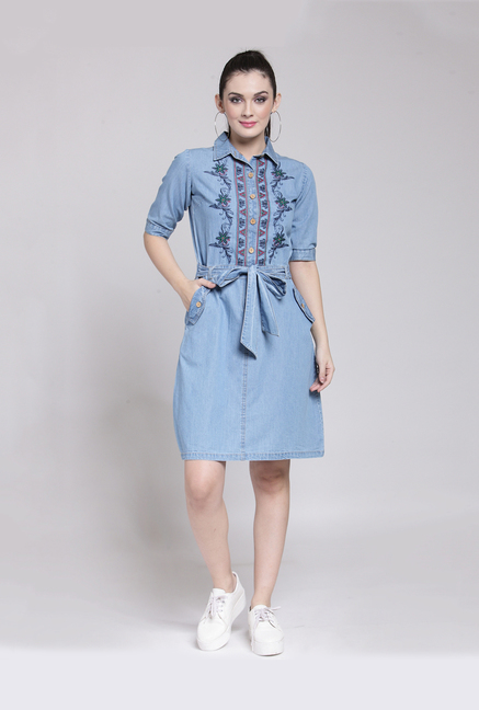 PlusS Blue Embroidered Above Knee Dress Price in India