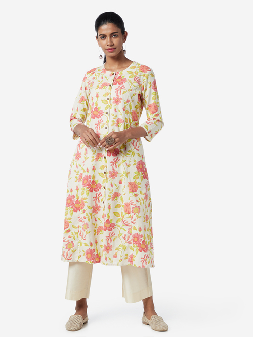 Utsa by Westside Off White Floral Printed A-line Kurta Price in India
