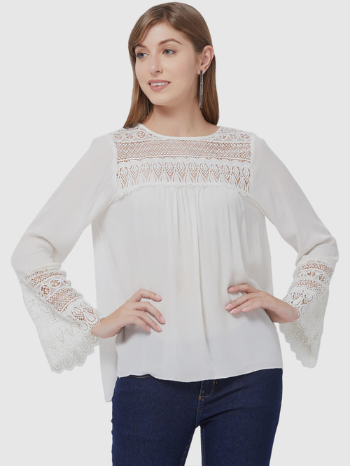 109 F White Lace Pattern Top Price in India