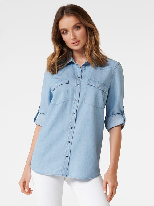 Forever New Blue Arielle Western Denim Shirt Price in India