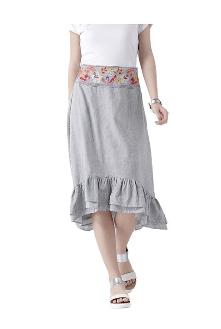 109 F Grey Striped Below Knee Skirt Price in India