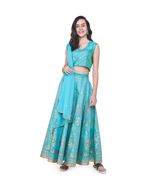 Global Desi Aqua Printed Lehenga Choli Set Price in India