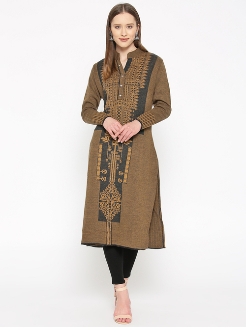 Cayman Mustard & Charcoal Printed Kurta Price in India