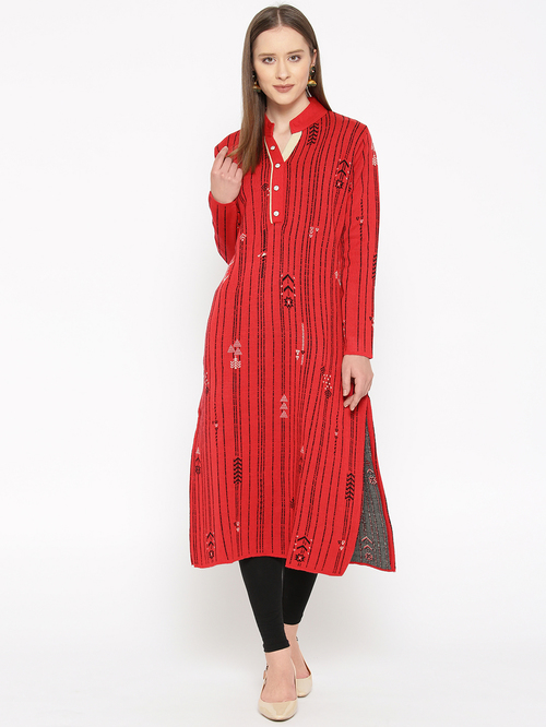 Cayman Red & Black Striped Kurta Price in India