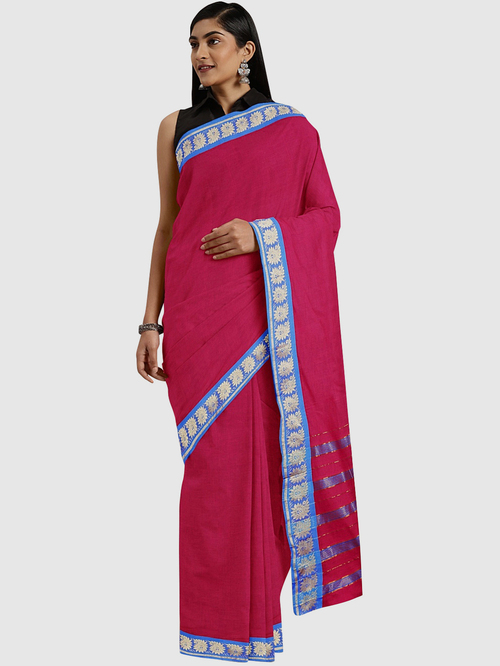 Pavecha's Pink Cotton Saree With Blouse Price in India