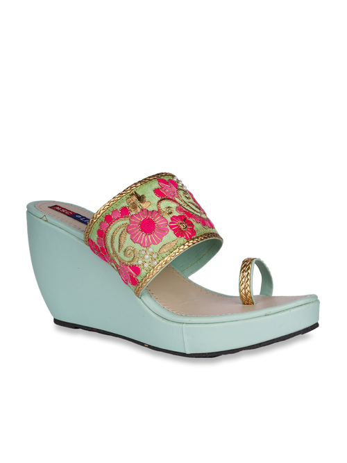 Lishabee by MSC Mint Green Toe Ring Wedges Price in India