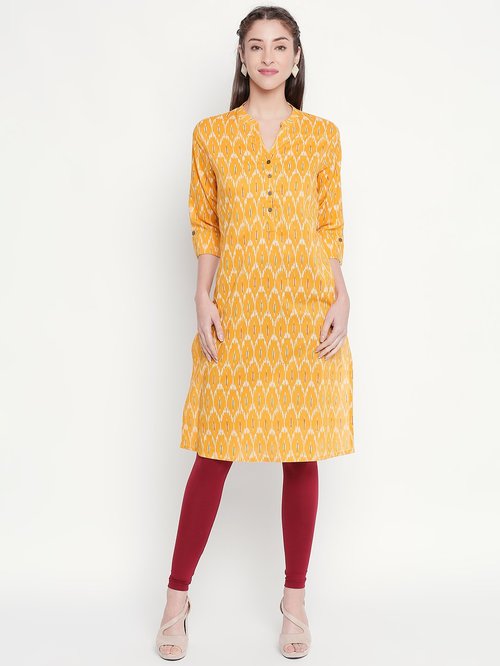 Rangmanch by Pantaloons Mustard Printed Cotton Kurta Price in India