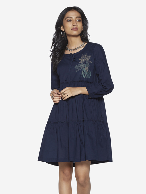 Bombay Paisley by Westside Navy Tiered Pure Cotton Dress Price in India