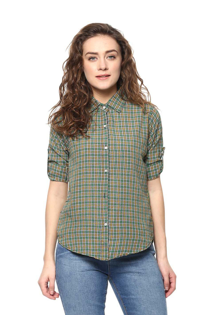 Mayra Green Cotton Chequered Shirt Price in India