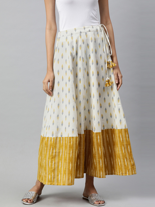 Jaipur Kurti Off-White Cotton Printed A-Line Skirt Price in India