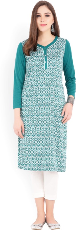 Women Printed Polycotton Straight Kurta Price in India