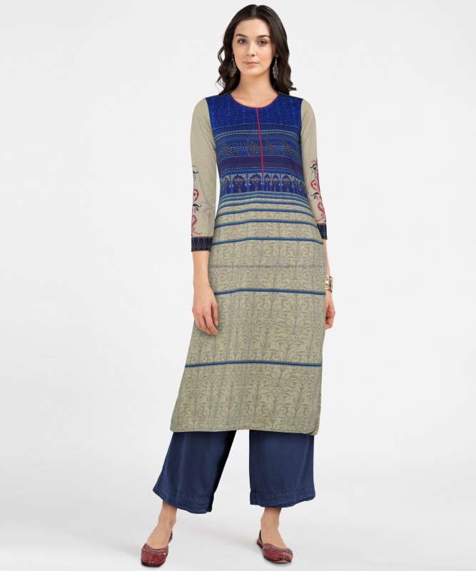 Women Printed Polyester Blend Straight Kurta Price in India