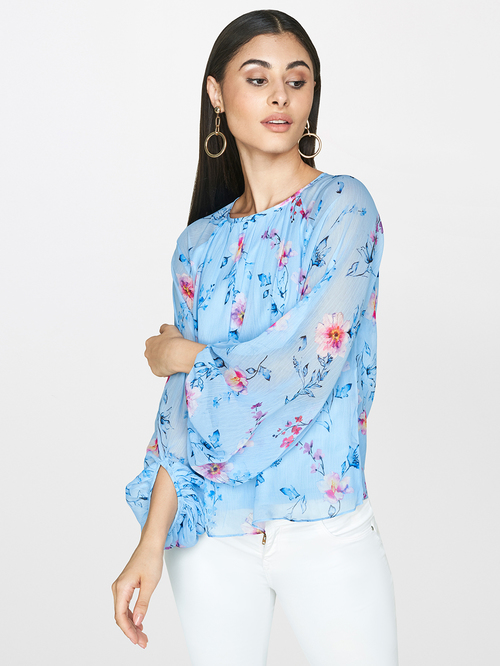 AND Blue Floral Print Top Price in India