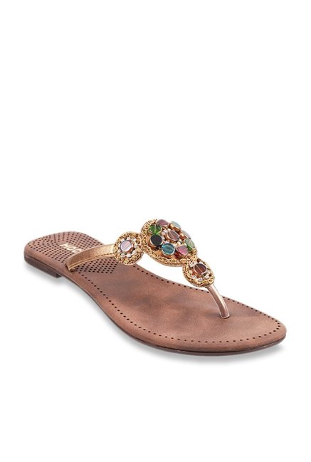 Mochi Antique Gold Thong Sandals Price in India