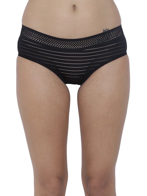 BASIICS by La Intimo Black Striped Hipster Panty Price in India