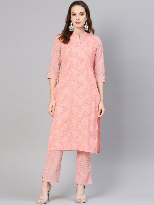 Juniper Blush Pink Printed Straight Kurta Price in India