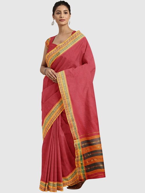 Pavecha's Coral Cotton Saree With Blouse Price in India
