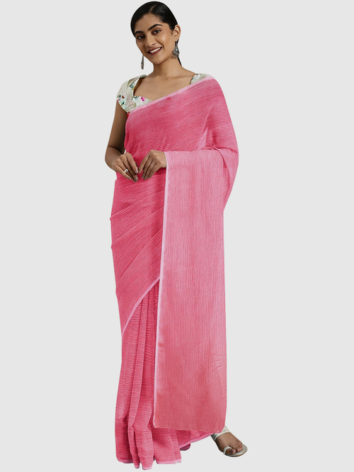 Pavecha's Baby Pink Saree With Blouse Price in India