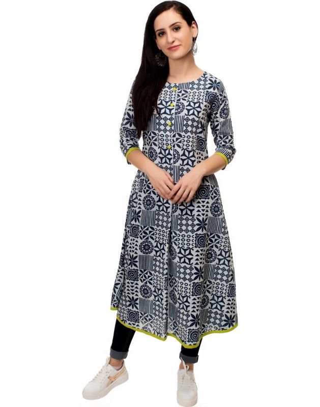 Women Printed Cotton Blend A-line Kurta Price in India