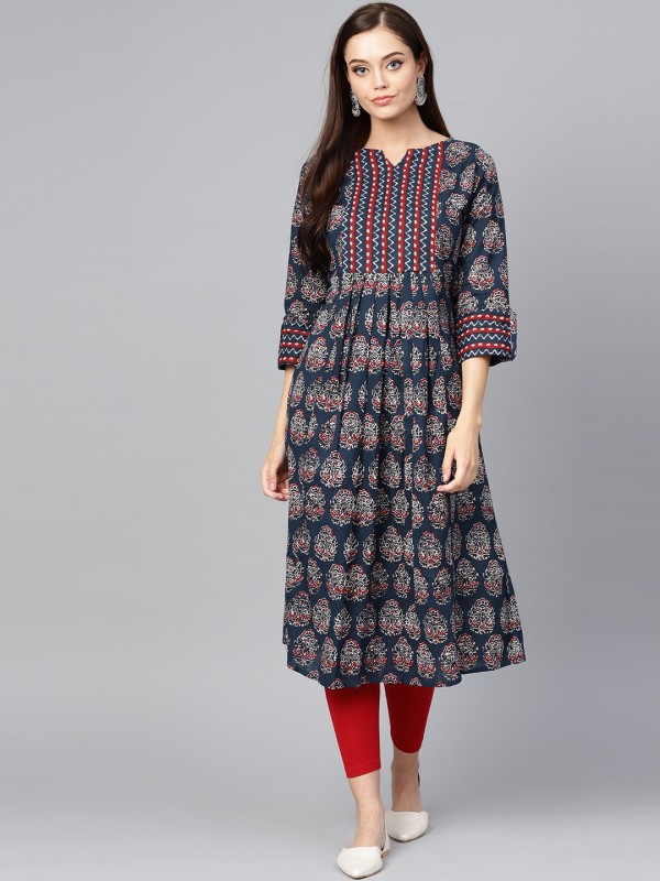 Women Printed Pure Cotton Straight Kurta Price in India