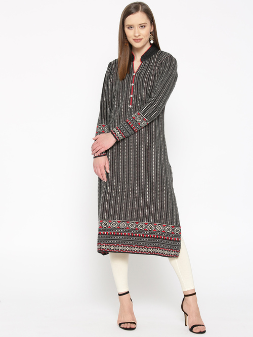Cayman Charcoal & Off White Printed Kurta Price in India