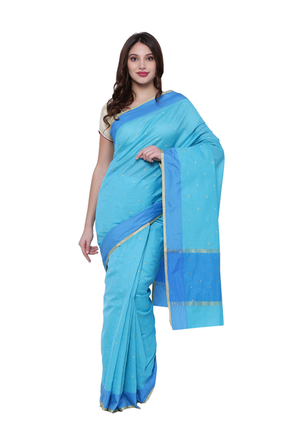 Avishi Sky Blue Embroidered Saree With Blouse Price in India