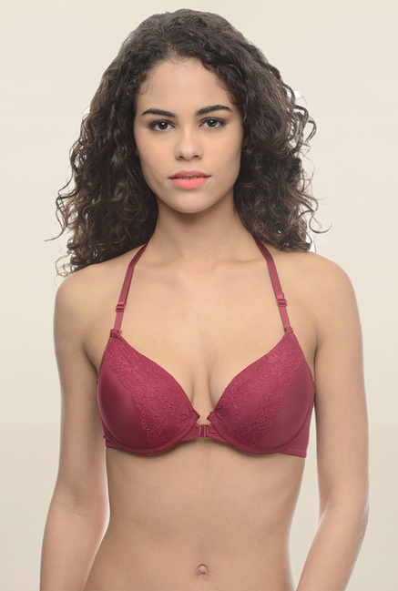 Da Intimo Maroon Under Wired Padded Front Open Bra Price in India