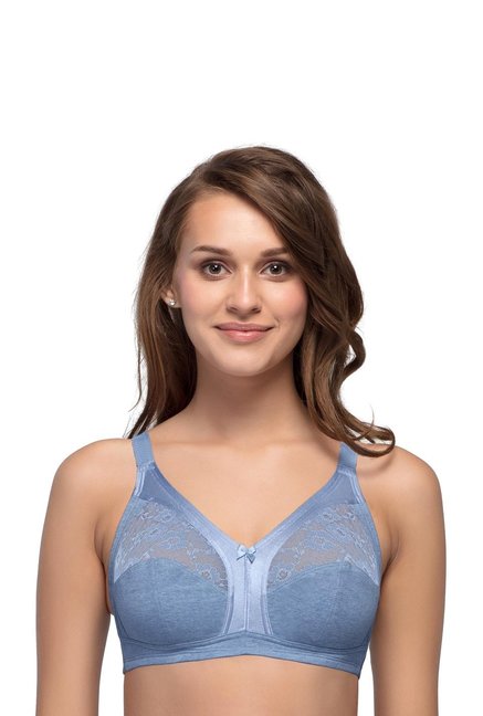 Enamor Blue Cotton Non Wired Non Padded Full Coverage Bra Price in India