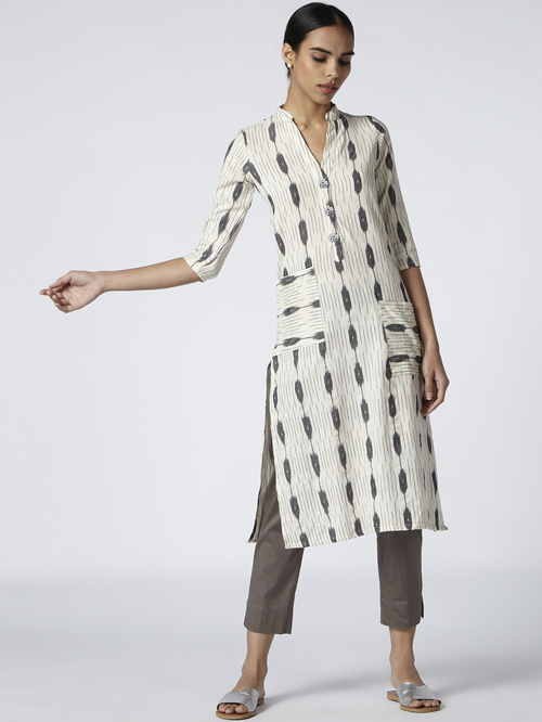 Okhai New Chance Off-White Pure Cotton Printed Straight Kurta Price in India