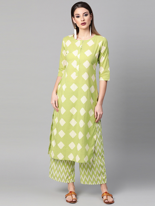 Gerua Green Cotton Printed Kurta Palazzo Set Price in India