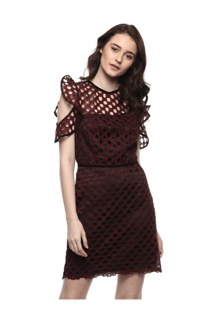 Kazo Maroon Lace Above Knee Dress Price in India