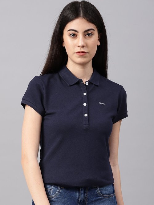 NUSH Navy Cotton Polo T-Shirt Price in India