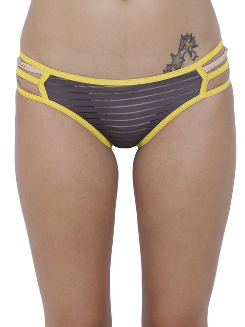 BASIICS by La Intimo Petrol Grey Striped Bikini Panty Price in India