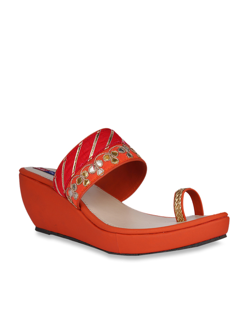 Lishabee by MSC Orange Toe Ring Wedges Price in India