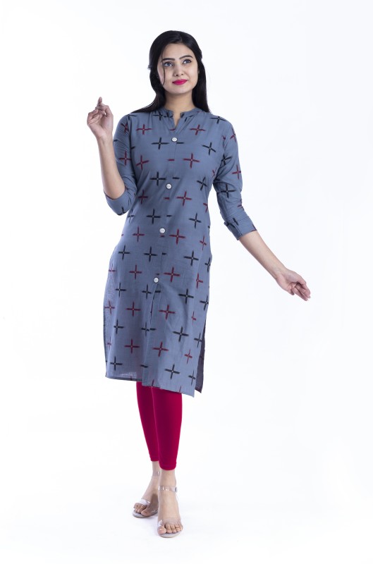 Women Printed Cotton Blend Straight Kurta Price in India