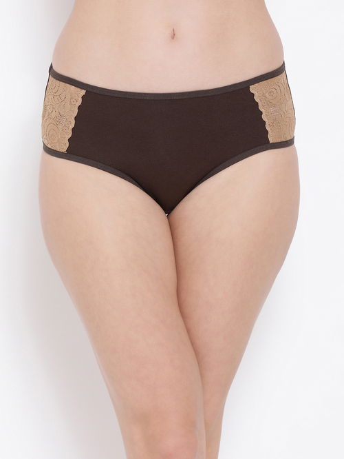 Clovia Brown Lace Hipster Panty Price in India