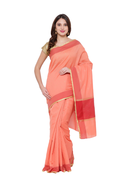 Avishi Peach Embroidered Saree With Blouse Price in India