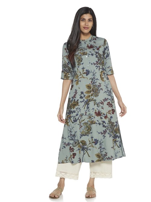 Utsa by Westside Green A-Line Floral Printed Kurta Price in India