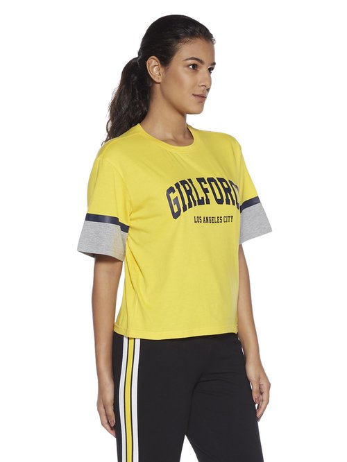 Studiofit by Westside Mustard Text Patterned T-Shirt Price in India