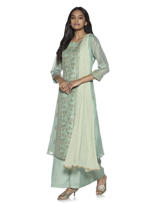 Vark by Westside Sea Green A-line Kurta And Palazzos Set Price in India