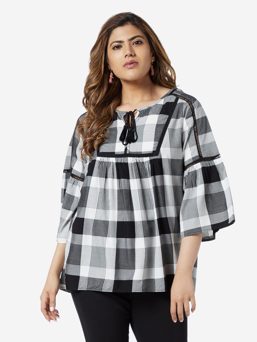 Gia Curve by Westside Black Checkered Top Price in India