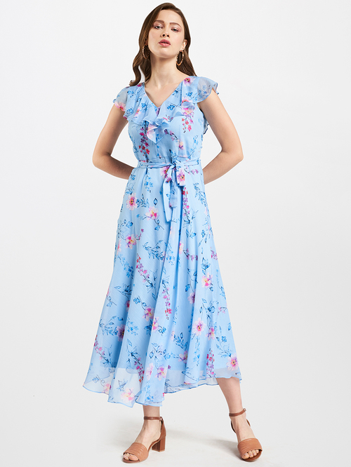 AND Blue Printed Dress Price in India